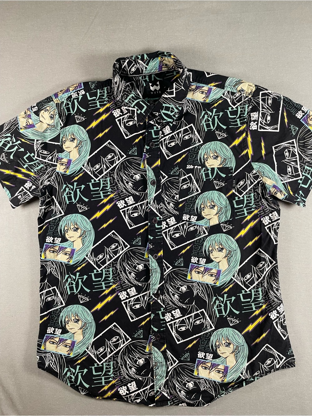WXYZ | Anime Manga Print Shirt Mens Medium Black Japanese Graphic Streetwear | M